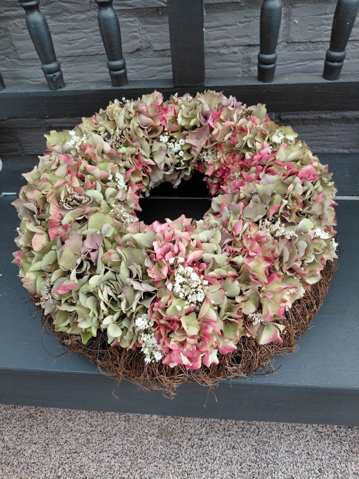 Landelijke krans, hortensia,gipskruid,statize,groendecoratie, 40 cm, Krans, Nieuw, Ophalen of Verzenden