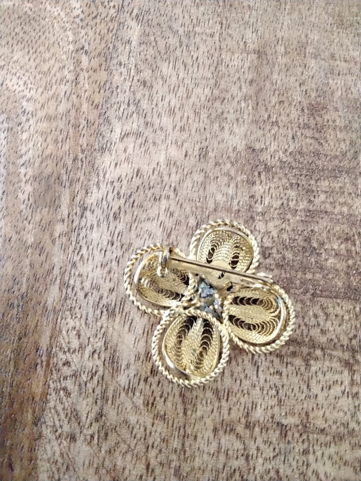 Vintage Gouden Klavertje Vier Broche met Strass, Ophalen of Verzenden, Goud, Overige materialen, Met strass