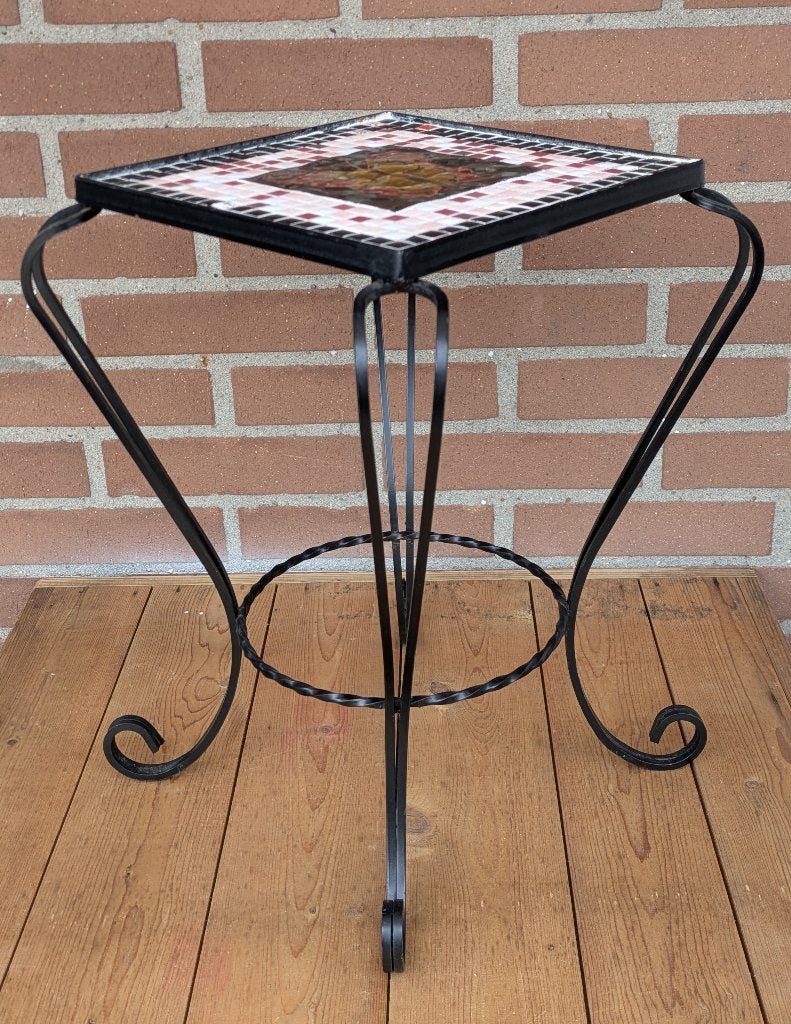 Vintage Smeedijzer Mozaïek bijzettafel vlinder, Minder dan 55 cm, Metaal of Aluminium, Zo goed als nieuw, Ophalen