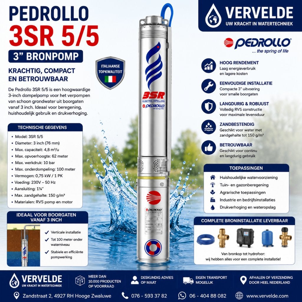 Pedrollo 3SR 5/5 – 3" Bronpomp, Tuin en Terras, Waterpompen, Vervelde, Nieuw, Ophalen of Verzenden, Zandstraat 2 4927 RH Hooge Zwaluwe