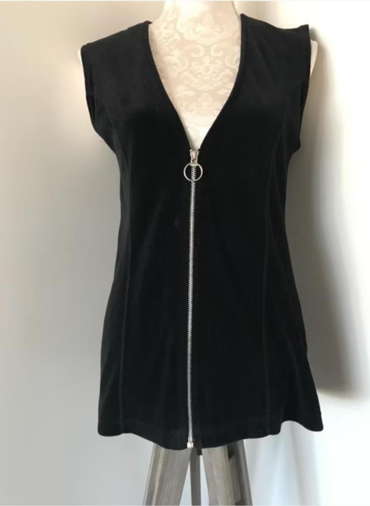 Zwarte Velours Jaren 70 Tuniek met Rits, Kleding | Dames, Blouses en Tunieken, Ophalen of Verzenden, Zo goed als nieuw, Maat 36 (S)