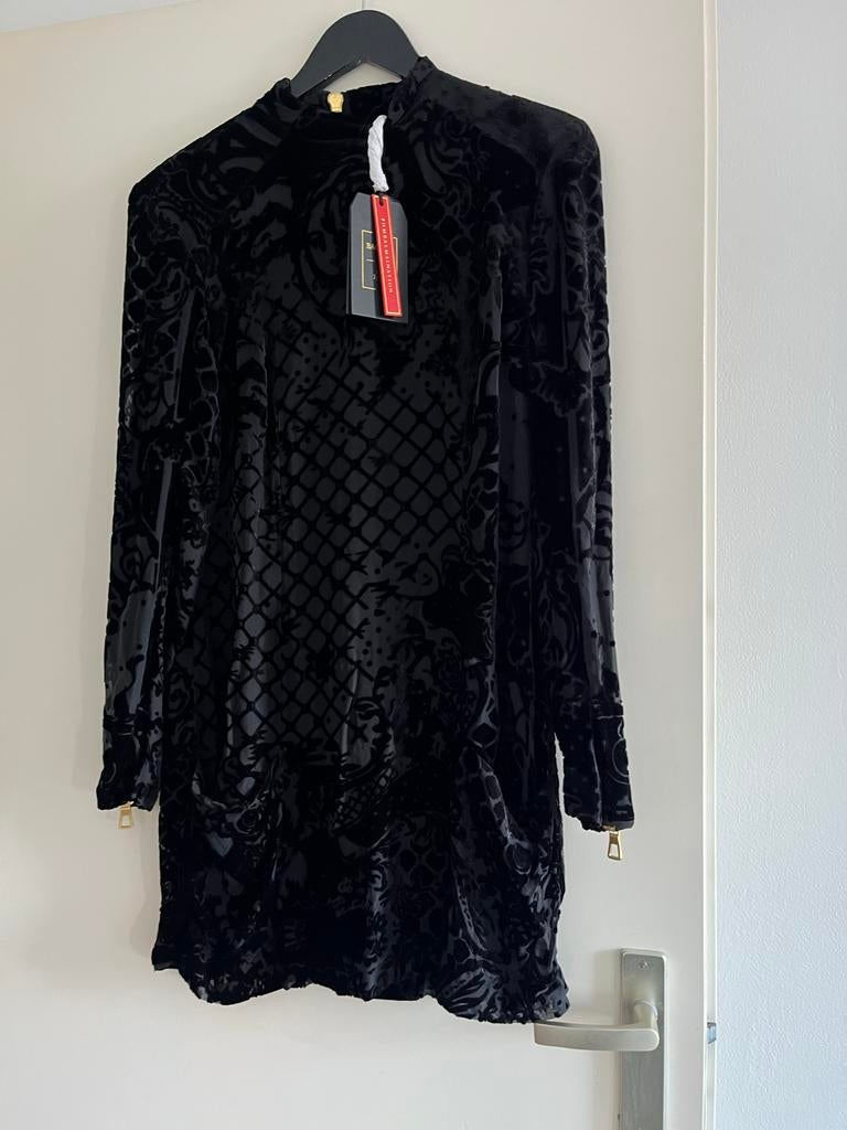 Balmain x H&M fluwelen jurk, Verzenden, Zwart, Maat 42/44 (L), Nieuw