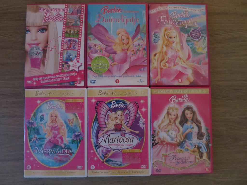 4 barbie Dvd's, 2,50 euro per Dvd, Alle leeftijden, Ophalen of Verzenden, Zo goed als nieuw