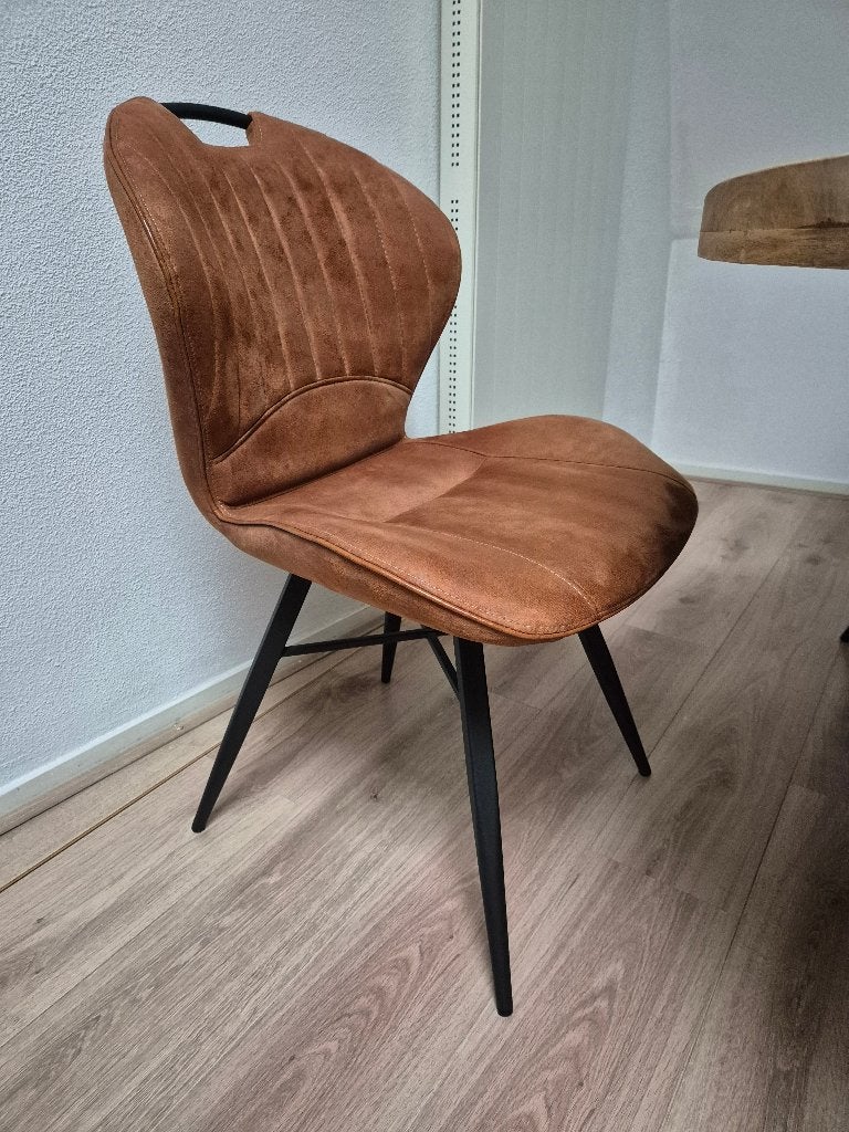 Eetkamerstoelen cognac 6x, Ophalen, Gebruikt, Bruin, Metaal