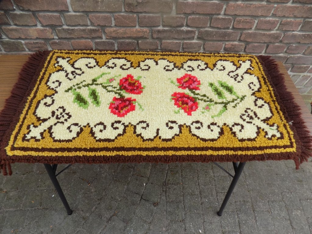 Vloerkleed vintage Smyrna knooptapijt rozenmotief, Ophalen of Verzenden, Gebruikt