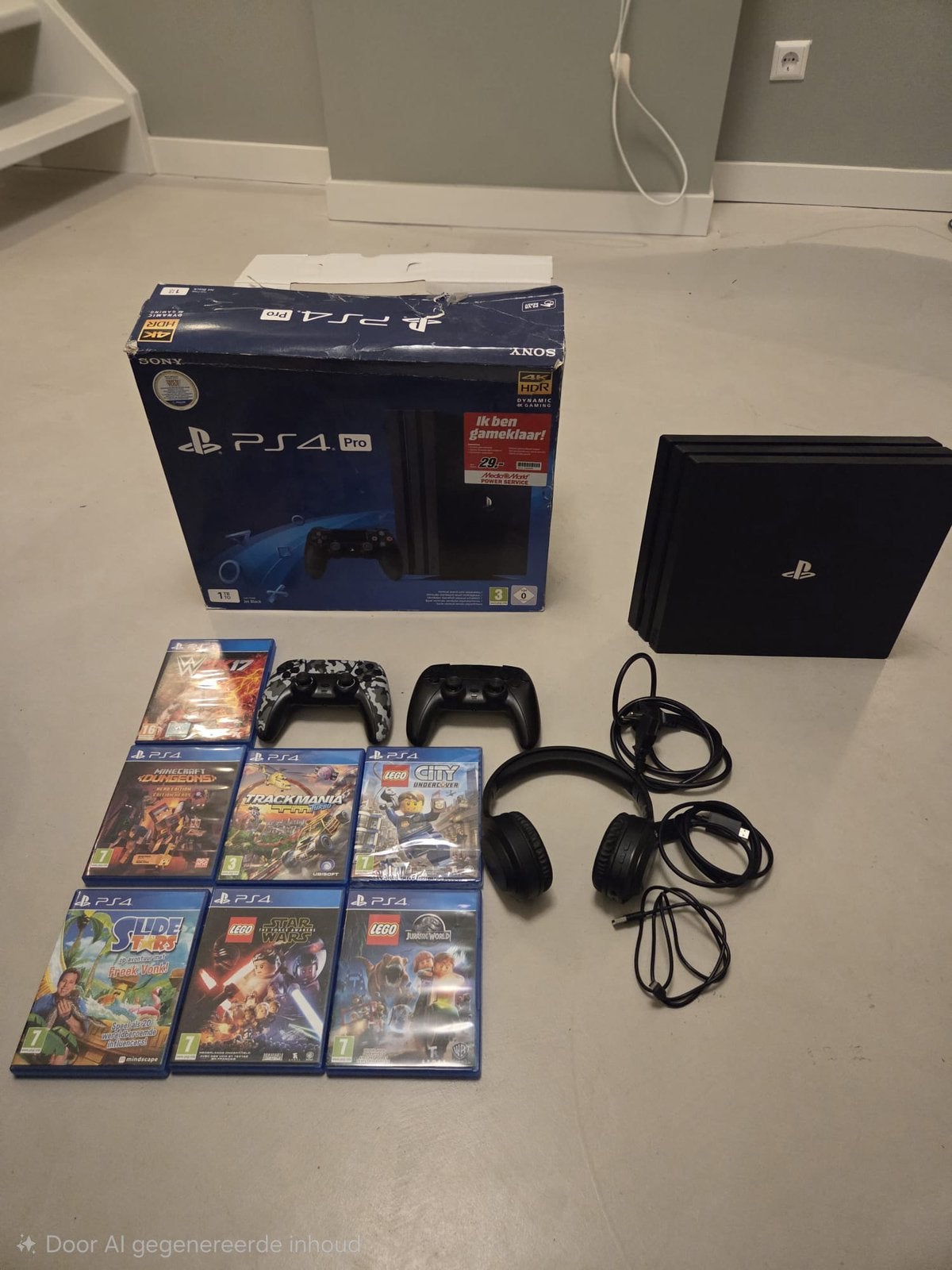 PS4 pro bundel, console,7 games, 2 controllers, koptelefoon, Ophalen, Zo goed als nieuw, Met 2 controllers, Pro
