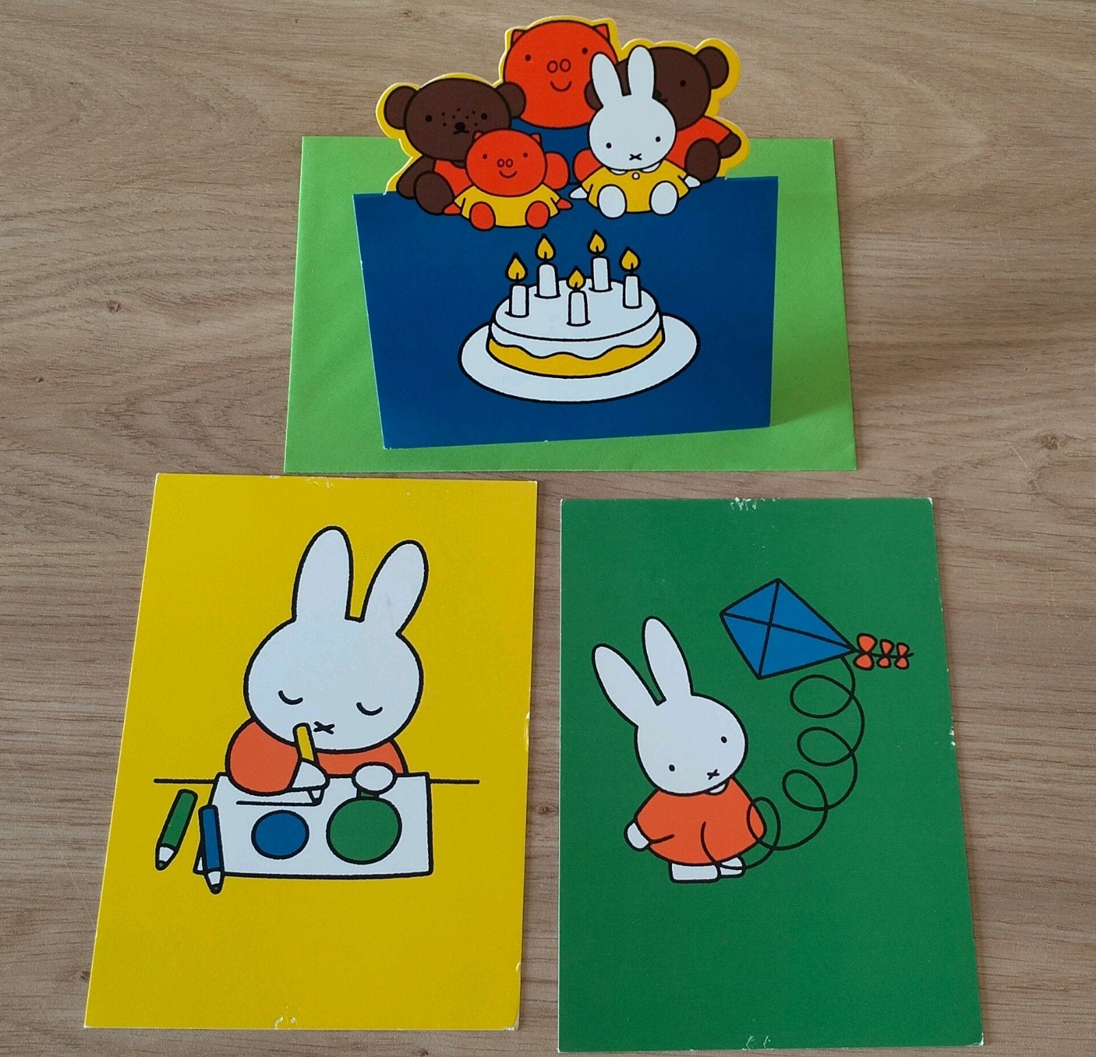 3 Nijntje Pluis kaarten-Taart-Tekenen-Vlieger, Diversen, Verzenden, Zo goed als nieuw