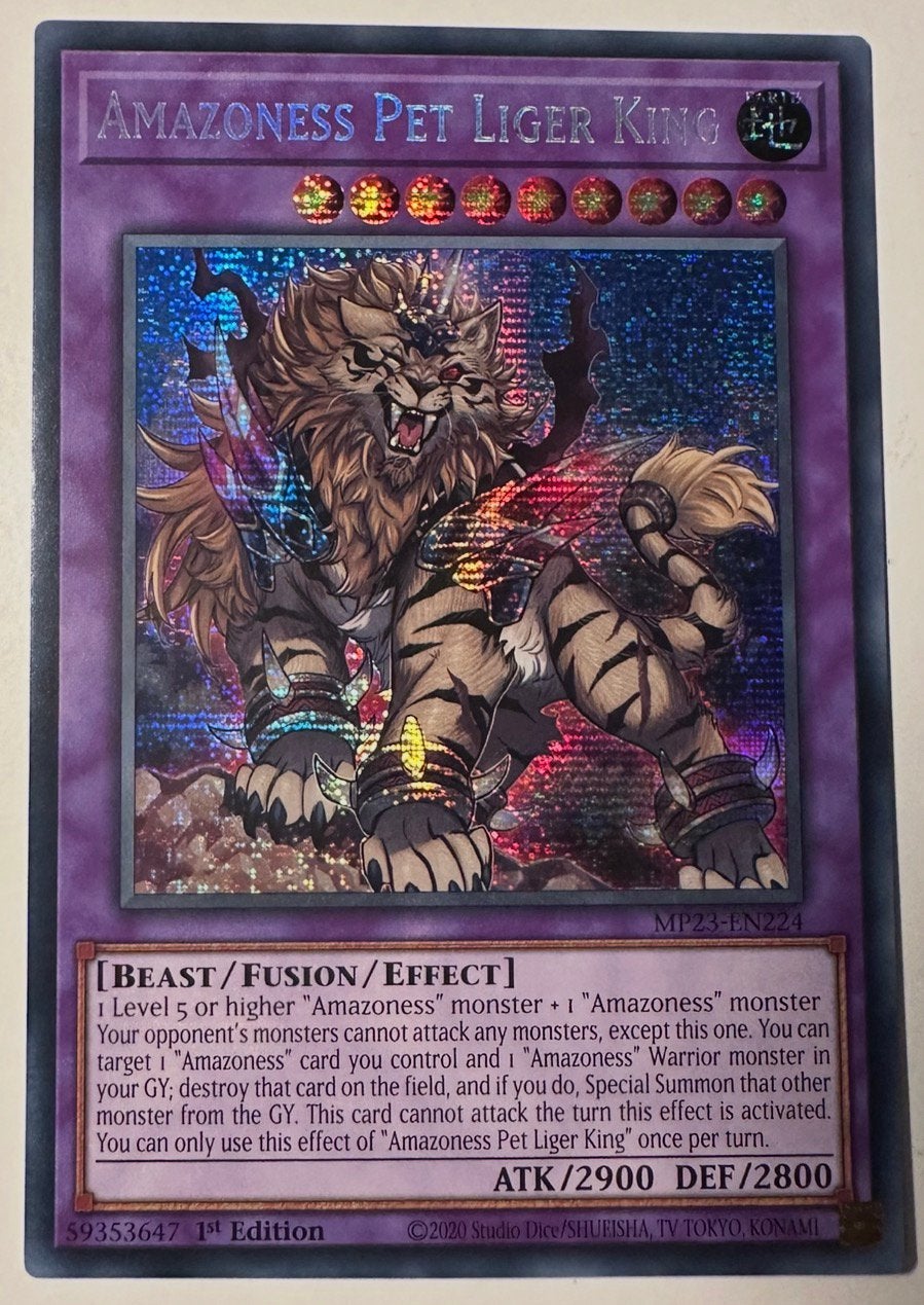 Yu-Gi-Oh! Amazoness Pet Liger King MP23 1st Edition !, Ophalen of Verzenden, Zo goed als nieuw, Losse kaart, Foil