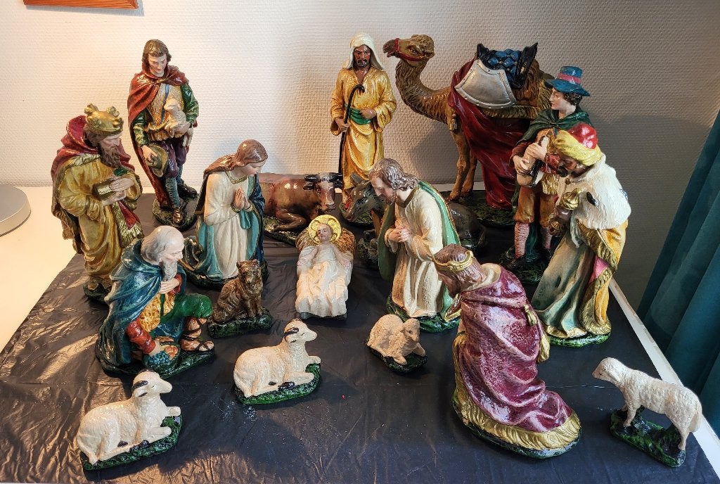 Antieke Kerstgroep met grote beelden, Diversen, Ophalen, Gebruikt