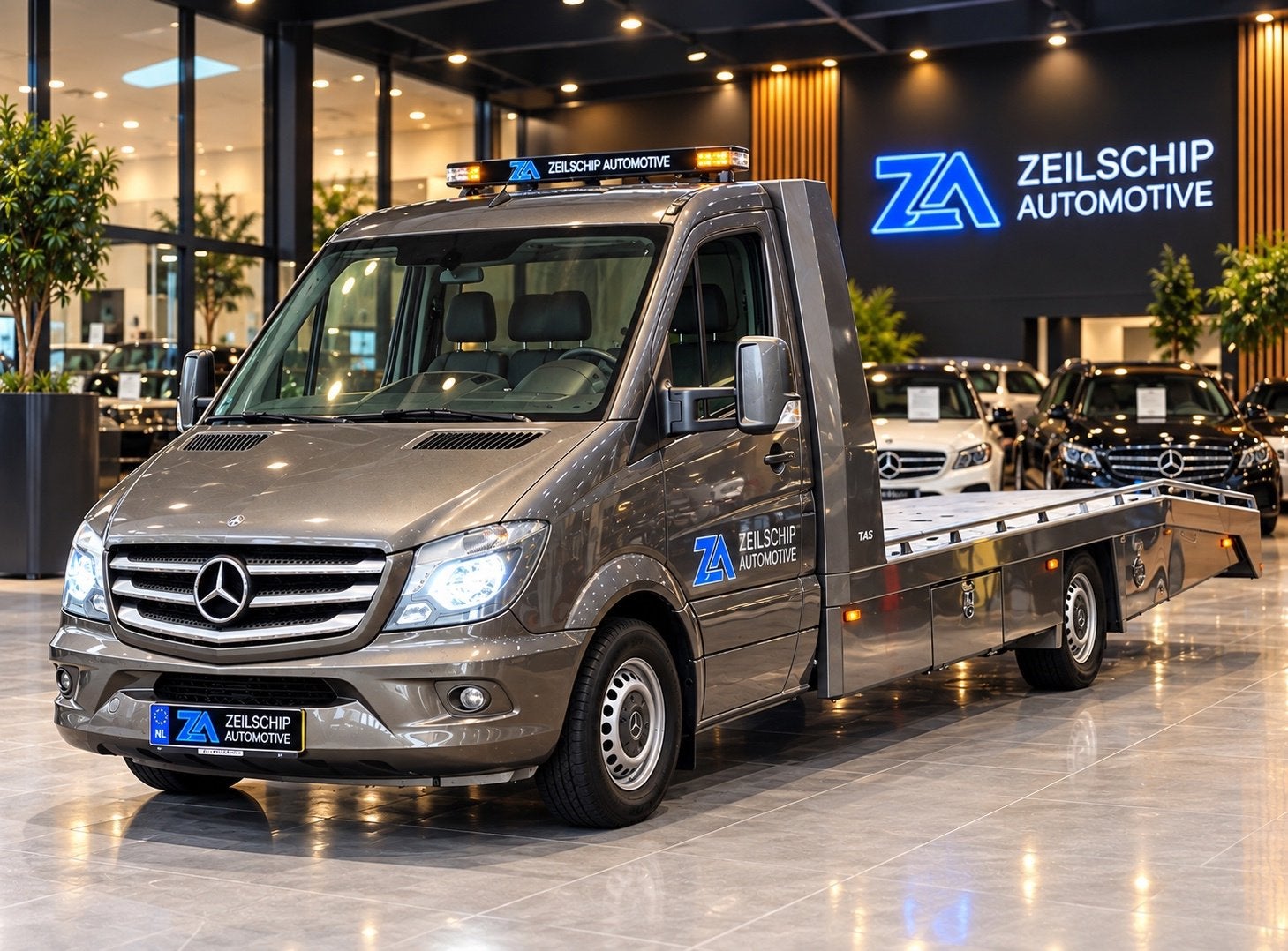 Mercedes-Benz Sprinter 319 3.0 CDI V6 BlueTEC Tijhof Oprijwa, Auto's, Automaat, Dealer onderhouden, Achterwielaandrijving, Bruin