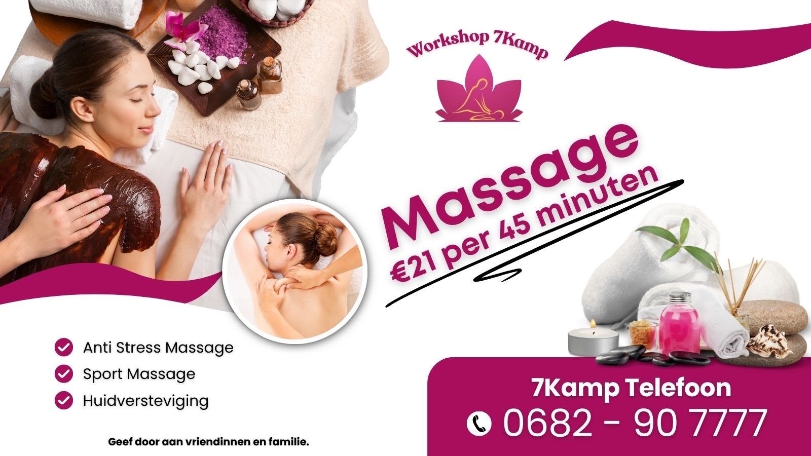 Zevenkamp Massages voor Vrouwen 45+ / 65+ / per 45 min €21, Ontspanningsmassage