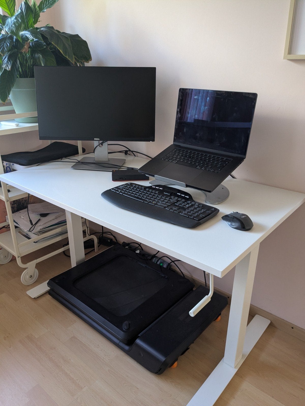 Ikea Trotten Zit-sta bureau 160x80cm - Goede conditie, Ophalen, 80 cm, Wit, 160 cm