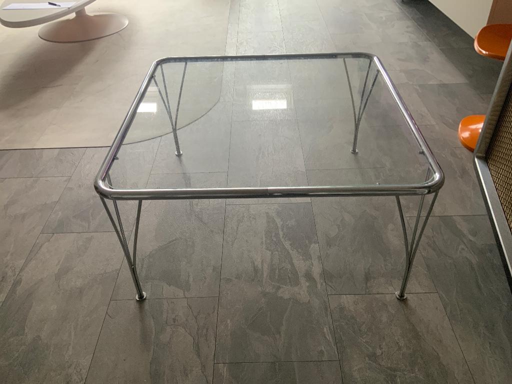 Retro salontafel chroom / glas, Ophalen, Gebruikt, 100 tot 150 cm, 50 tot 100 cm