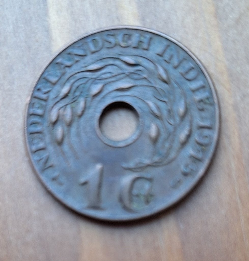 1945-Nederlands-Indie-1 cent, Postzegels en Munten, Munten | Nederland, Ophalen of Verzenden, Koningin Wilhelmina, 1 cent, Losse munt
