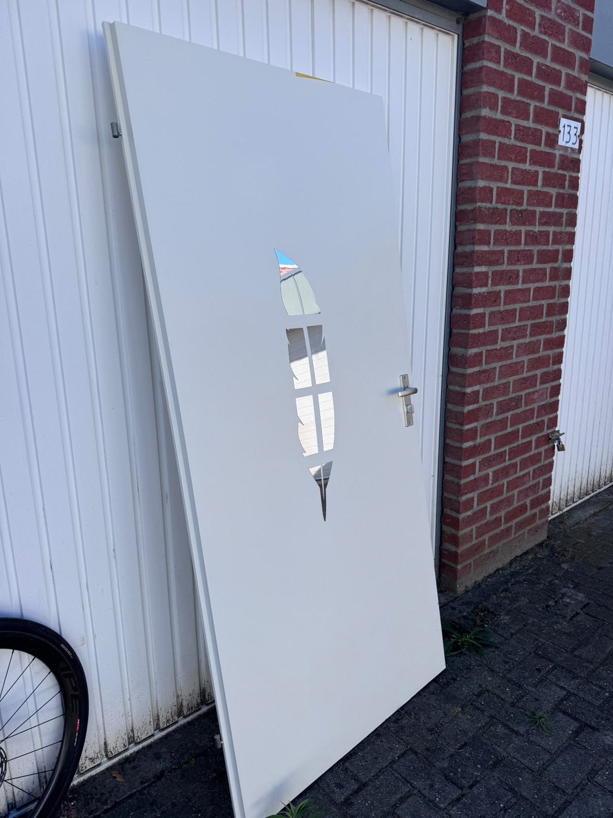 2 Opdekdeuren 201,5x93 cm met spiegeldelen en klinken, Ophalen, Gebruikt, 80 tot 100 cm, Binnendeur