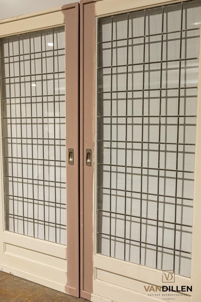 Set brede, oude glas in lood ensuite schuifdeuren 211 x 182, Doe-het-zelf en Verbouw, Deuren en Horren, Ophalen, Gebruikt, 120 cm of meer