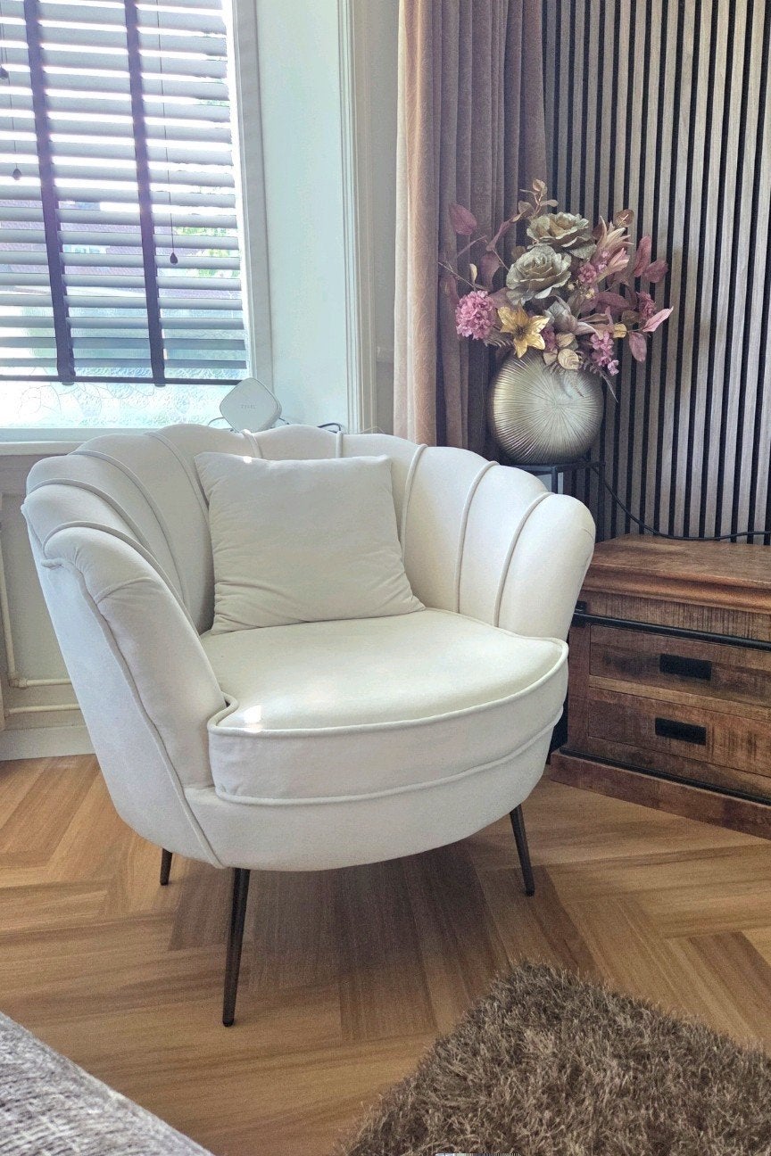 schelp stoel fauteuil, Huis en Inrichting, Ophalen, Zo goed als nieuw, 75 tot 100 cm, 50 tot 75 cm