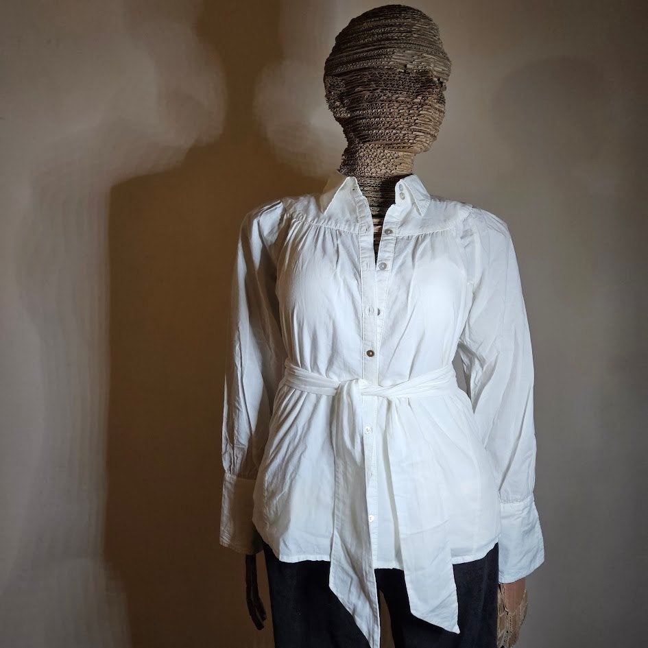 ZGAN Ro-ZU creme blouse met stoffen ceintuur mt 40, Maat 38/40 (M), Beige, Ro-Zu, Ophalen of Verzenden