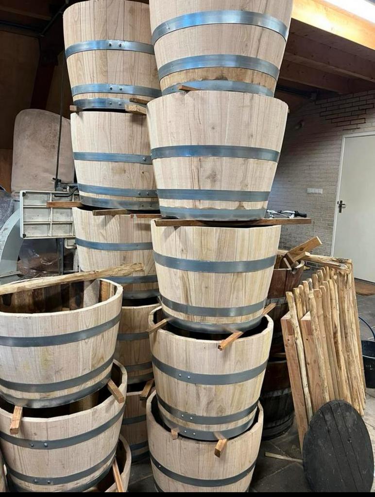 Vaderdagaanbieding vaderdagkado  houten bloembak €50.-, Tuin en Terras, Bloembakken en Plantenbakken, Gerard Krale, Rond, Nieuw