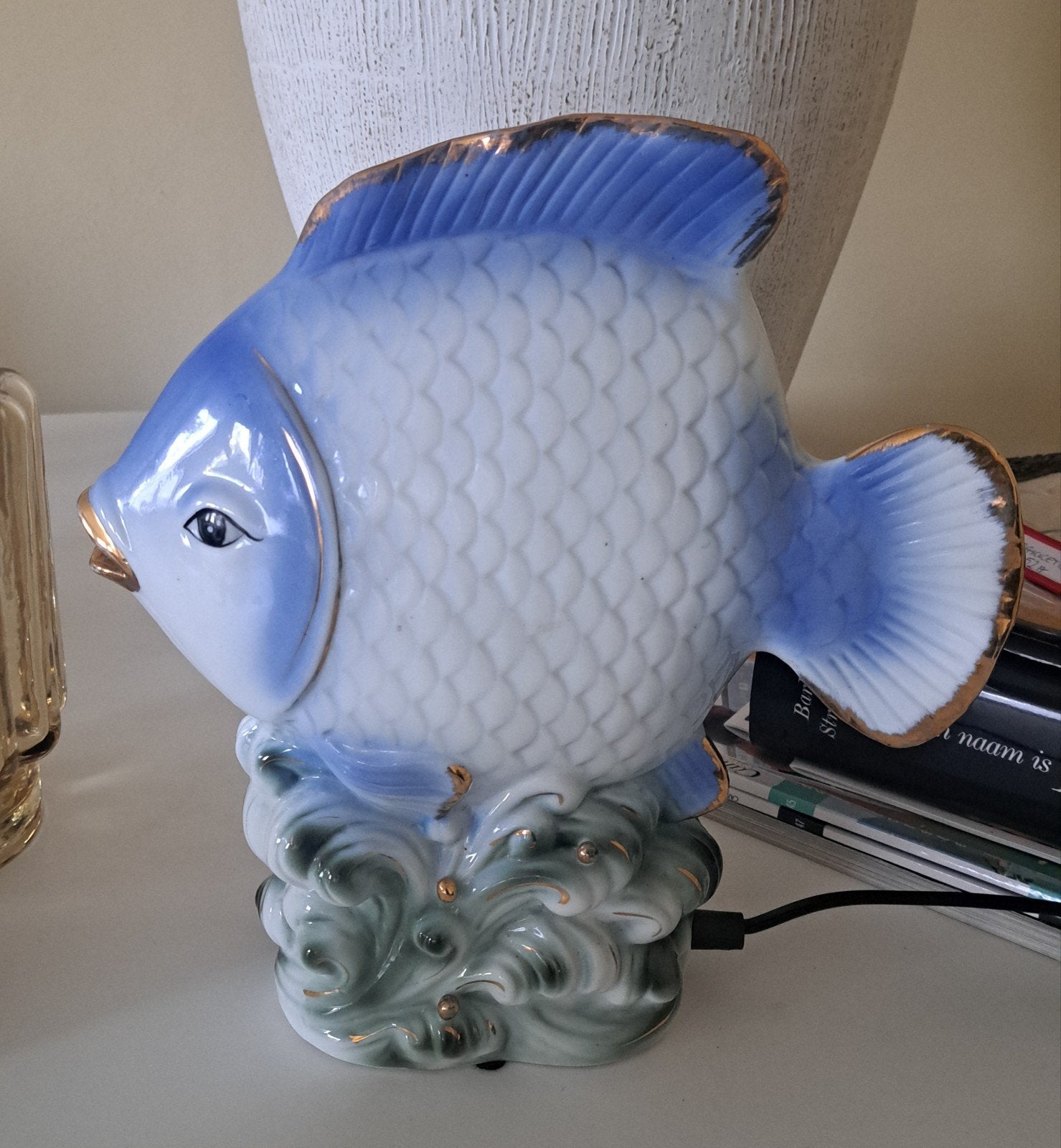 Vintage porselein vis lamp werkend, Antiek en Kunst, Ophalen of Verzenden