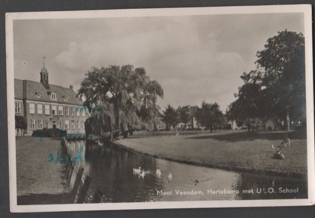 Veendam Hertenkamp met U.L.O. School Gelopen 1955, Verzamelen, Ophalen of Verzenden, 1940 tot 1960, Gelopen, Groningen
