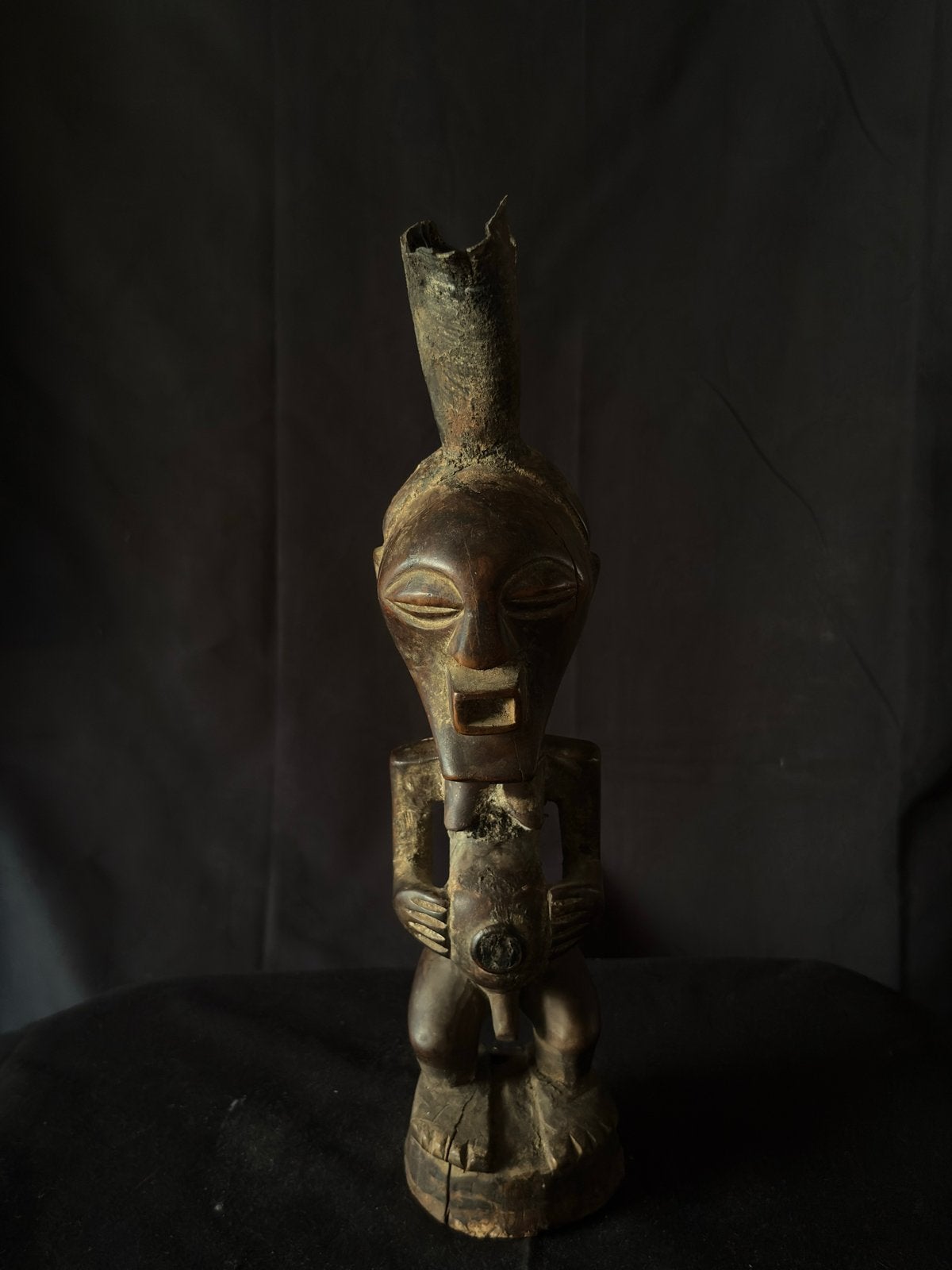 Antiek Afrikaanse beeld, Congo, Songye, Hout, Bruin, Afrika, Ophalen of Verzenden
