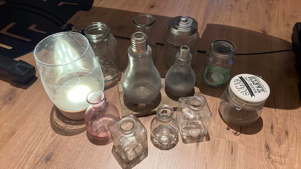 Glazen vaasjes / potjes, Huis en Inrichting, Woonaccessoires | Vazen, Ophalen, Overige kleuren, Glas, Minder dan 50 cm