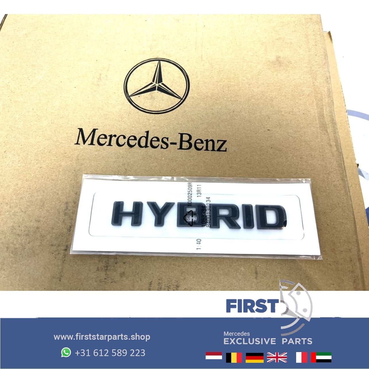 Mercedes HYBRID ACHTERKLEP BADGE origineel Mercedes HYBRIDE, Gebruikt, -, Ophalen of Verzenden, Achter