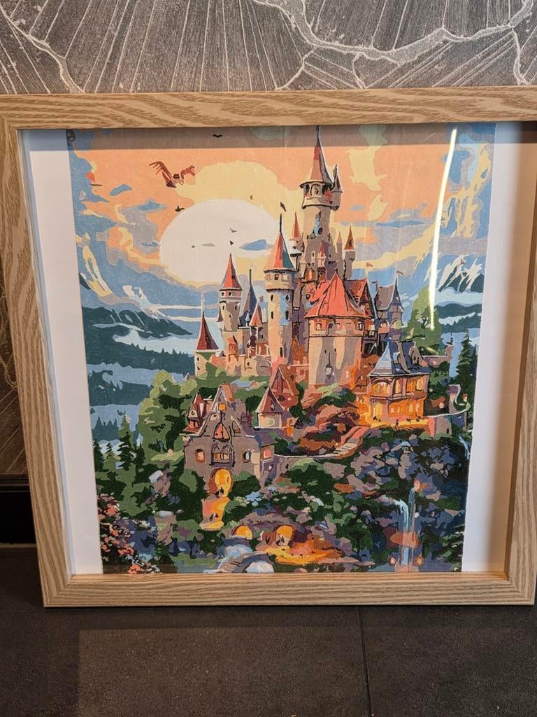 Prachtig fantasie kasteel schilderij, acryl op canvas, Ophalen of Verzenden