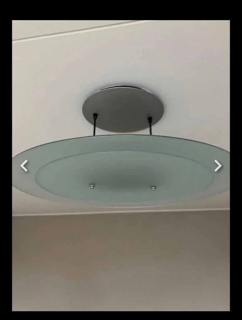 Witte hanglamp met metalen details, Ophalen of Verzenden, Gebruikt, Metaal, Minder dan 50 cm