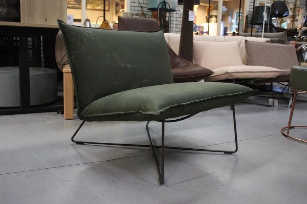 Stoere fauteuil EARL Jess metaal canvas legertent legergroen, Huis en Inrichting, Fauteuils, Ophalen, 75 tot 100 cm, Zo goed als nieuw