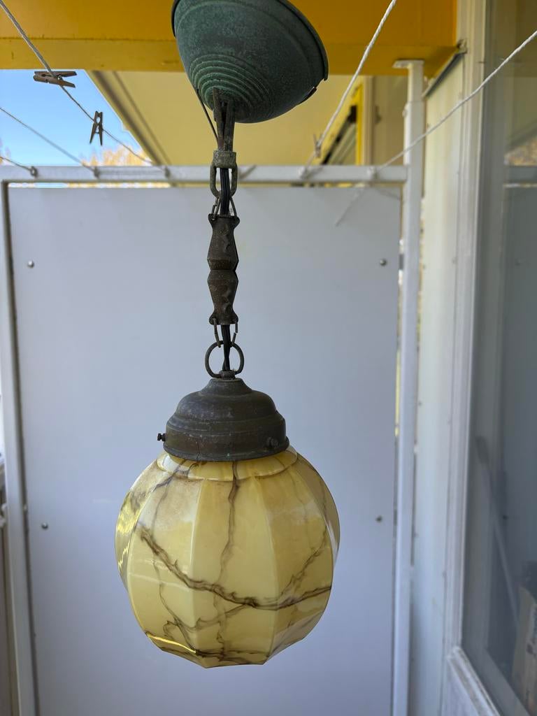 Prachtige Art Deco Hanglamp - Gemarmerd Glas, Antiek en Kunst, Ophalen of Verzenden