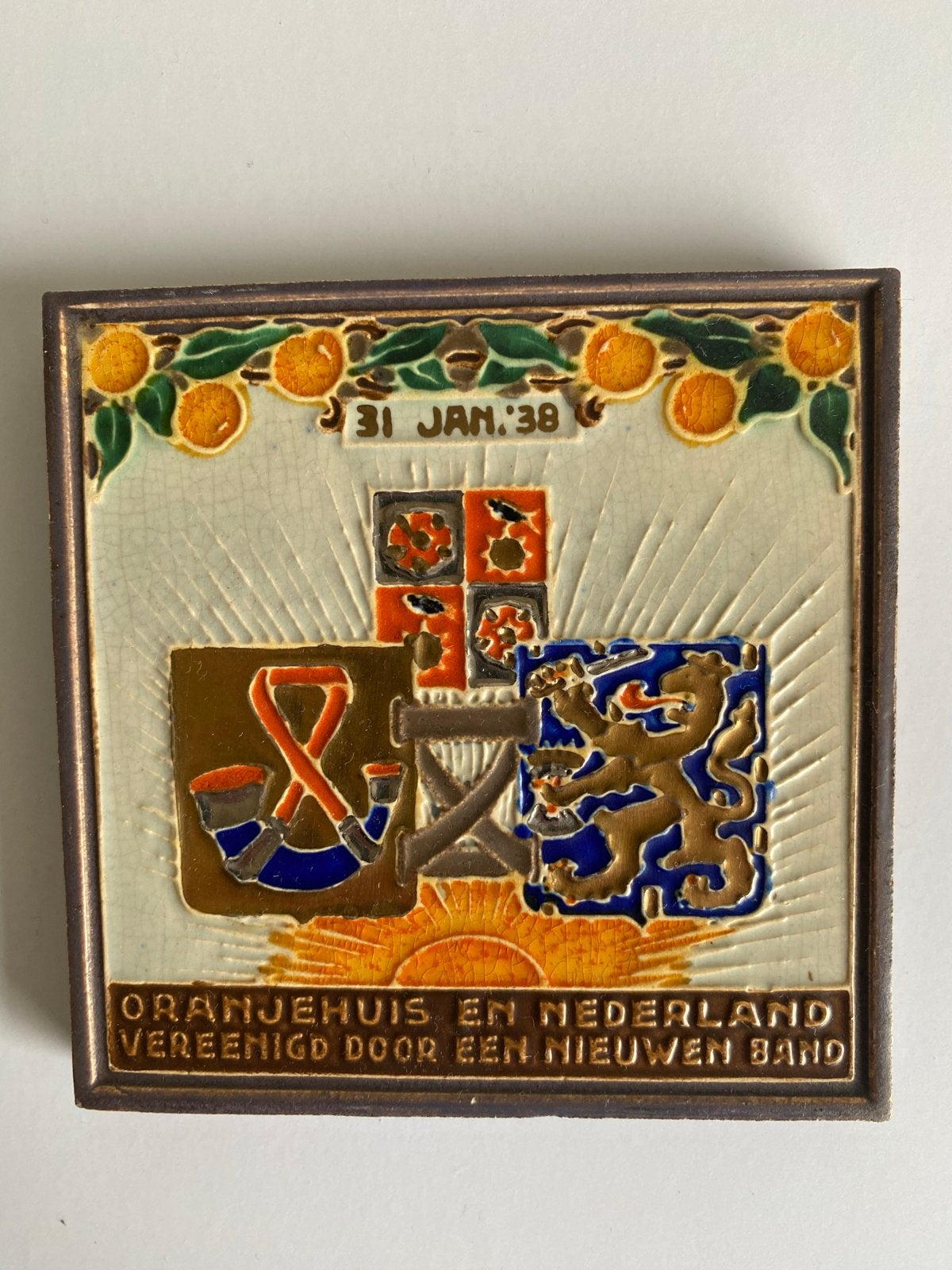 Westraven Tegel Oranjehuis en Nederland 31 Jan '38, Ophalen of Verzenden