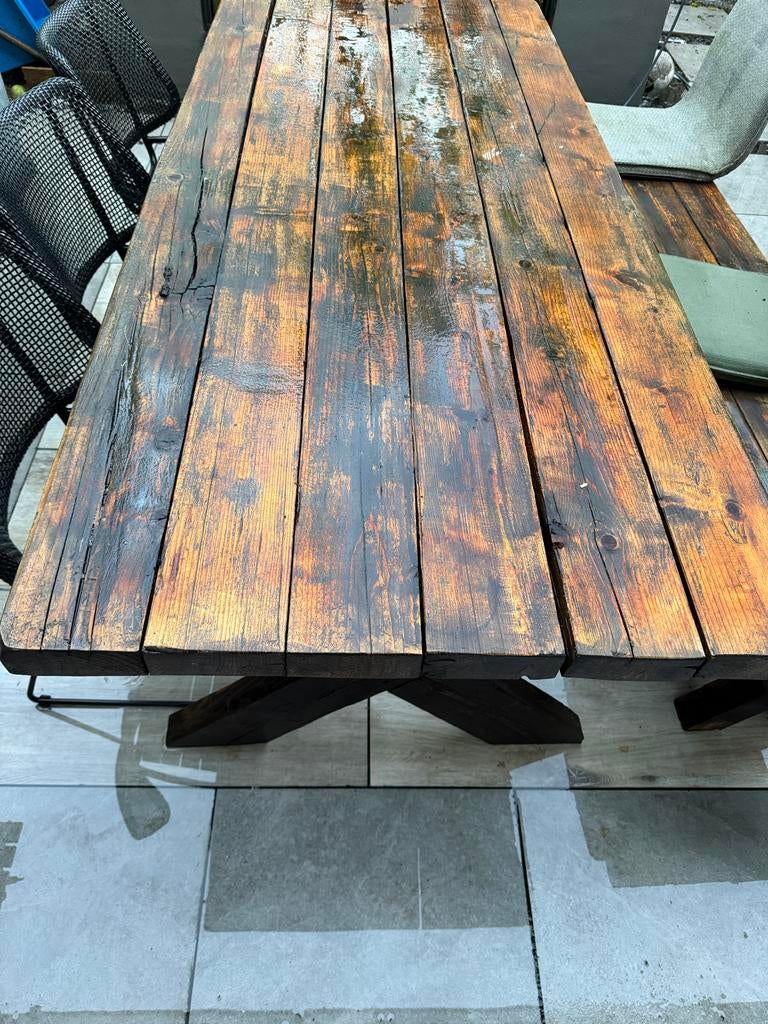 Robuuste houten tuinset met tafel, stoelen en bank, Tuin en Terras, Tuinsets en Loungesets, Gebruikt, 6 zitplaatsen, Ophalen of Verzenden