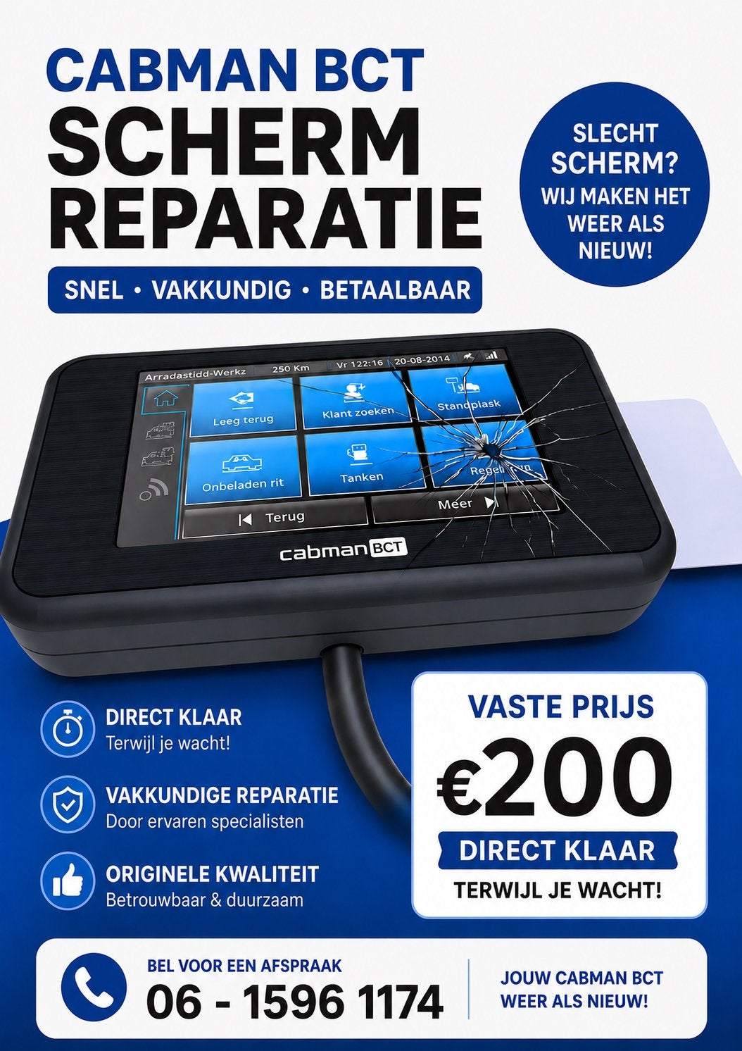 Cabman BCT scherm reparatie - Touchscreen werkt niet?, Ophalen, Zo goed als nieuw, Landkaarten
