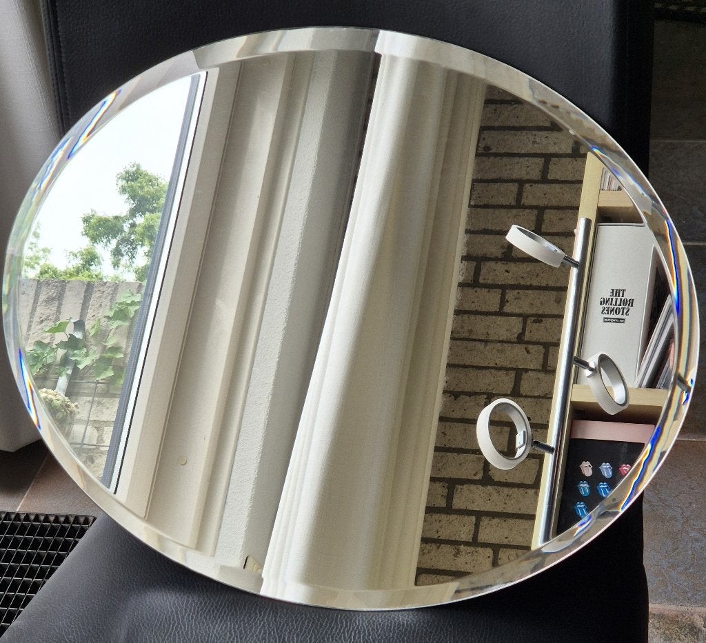 Ovale, geslepen spiegel, Huis en Inrichting, Woonaccessoires | Spiegels, Ophalen, Minder dan 50 cm, Gebruikt, Minder dan 100 cm