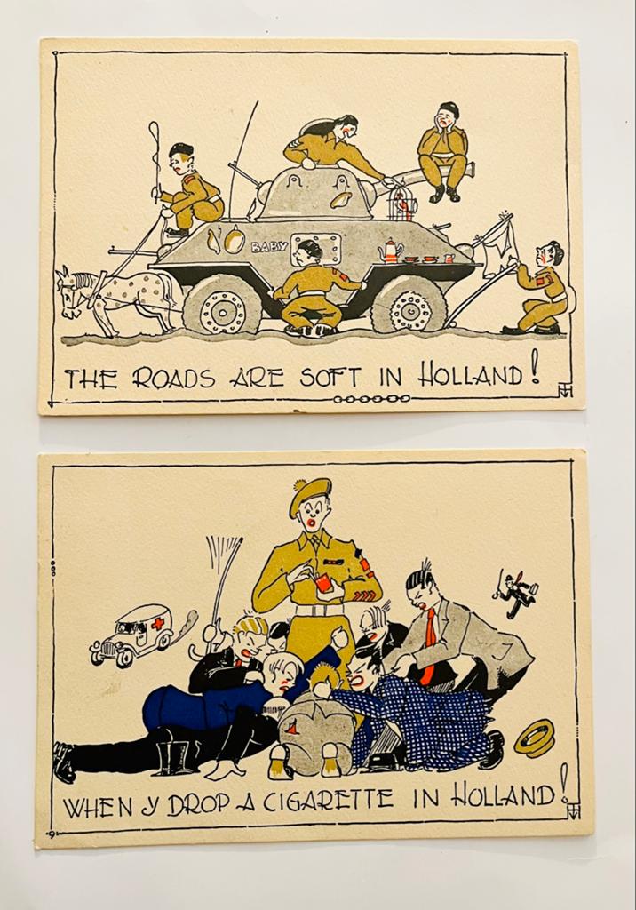Vintage Canadese WO2 spotprenten Nederland bevrijding 1945, Verzamelen, Ophalen of Verzenden, 1940 tot 1960, Gelopen, Noord-Holland