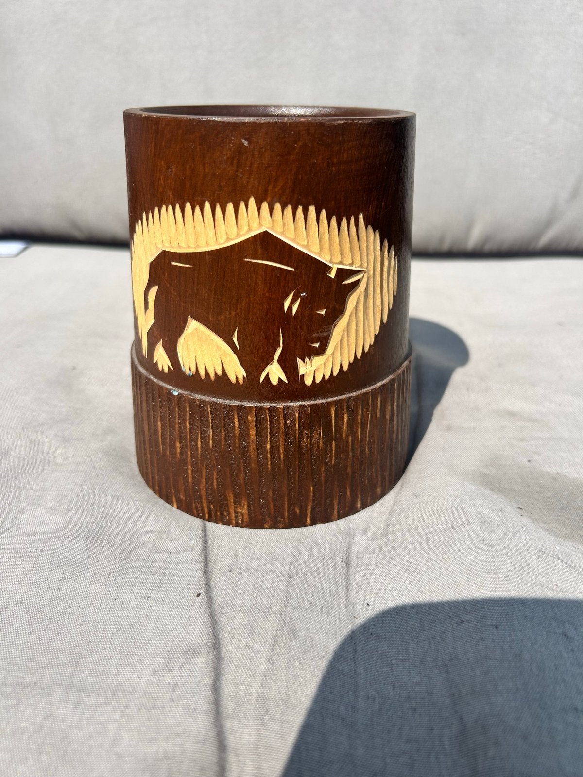 Houten Beker met Bison Gravure - Handgemaakt, Ophalen of Verzenden