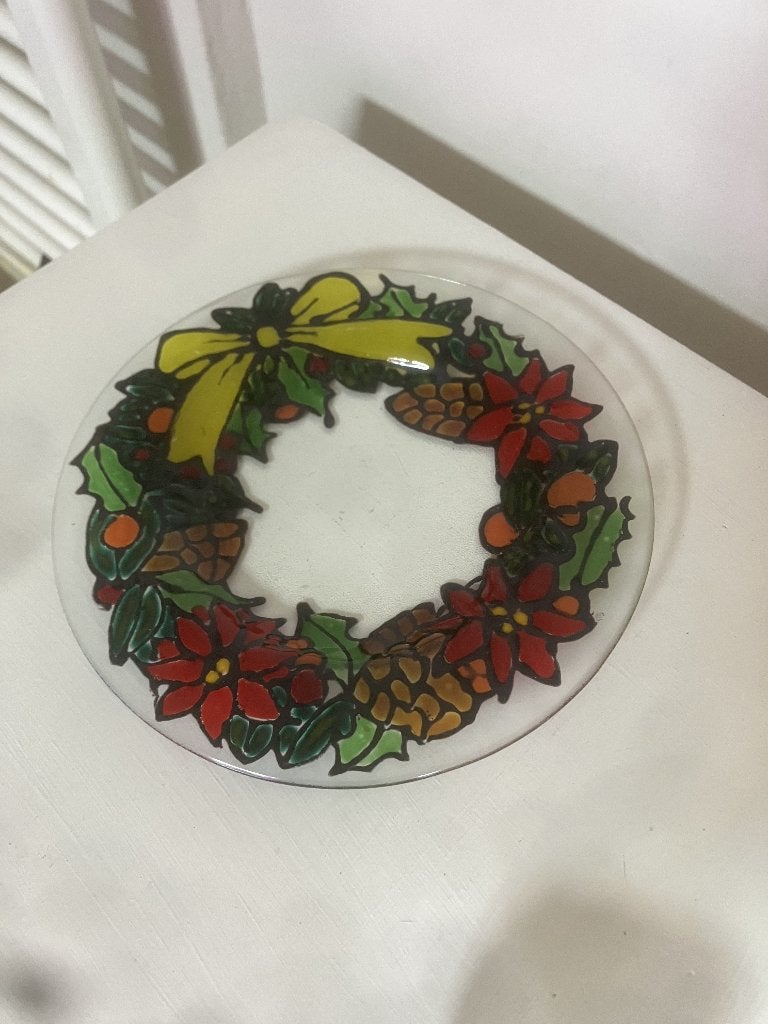Prachtige glazen kerstbord met levendige kleuren, Huis en Inrichting, Keuken | Servies, Ophalen of Verzenden, Bord(en), Overige stijlen