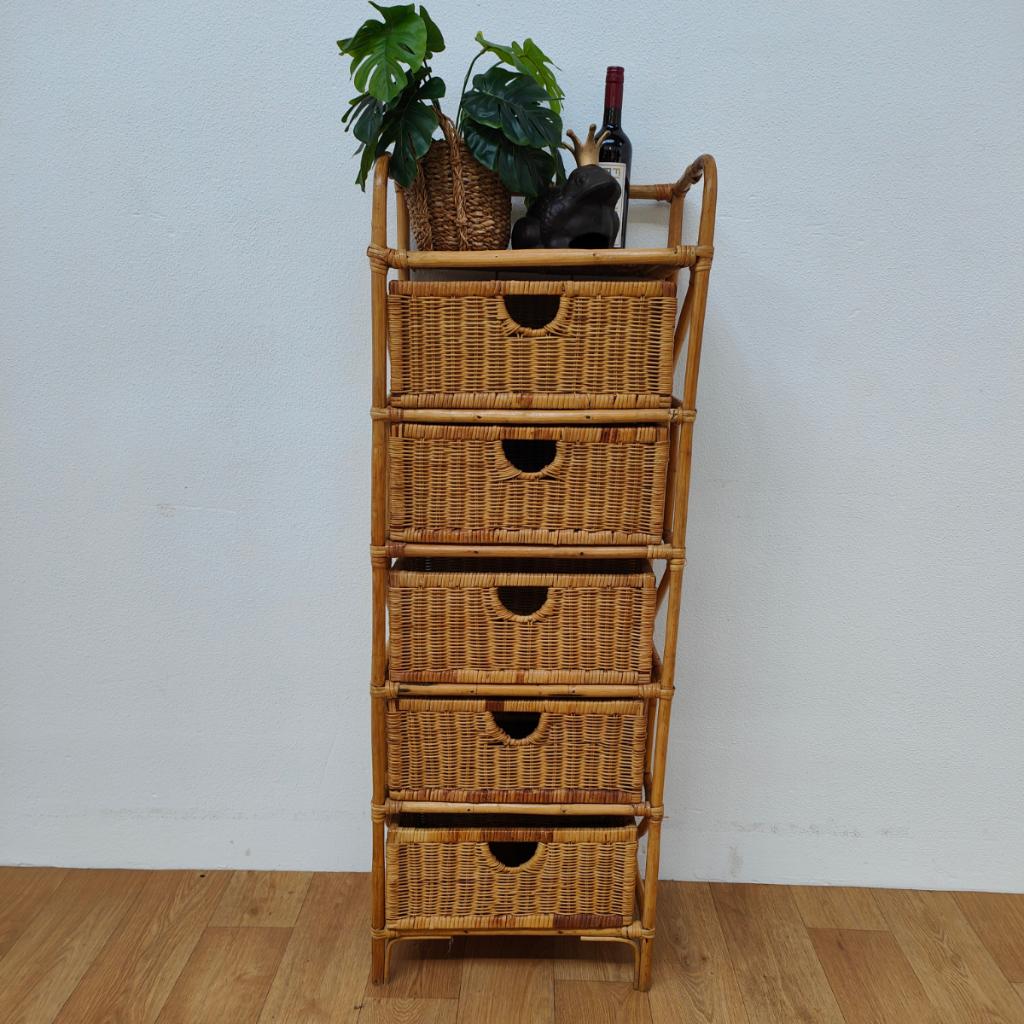 Vintage mid-century ladekast, ladekastje van bamboe, rotan 2, Overige materialen, Valkenswaard, Gebruikt, 100 tot 150 cm