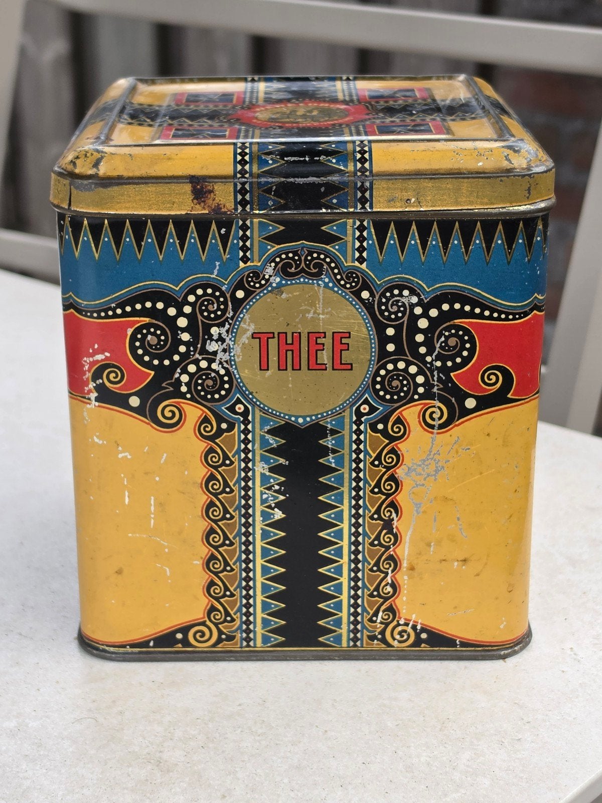 Wereldbol Thee winkel blik Art Deco Jugendstil, Verzamelen, Ophalen of Verzenden, Gebruikt, Thee