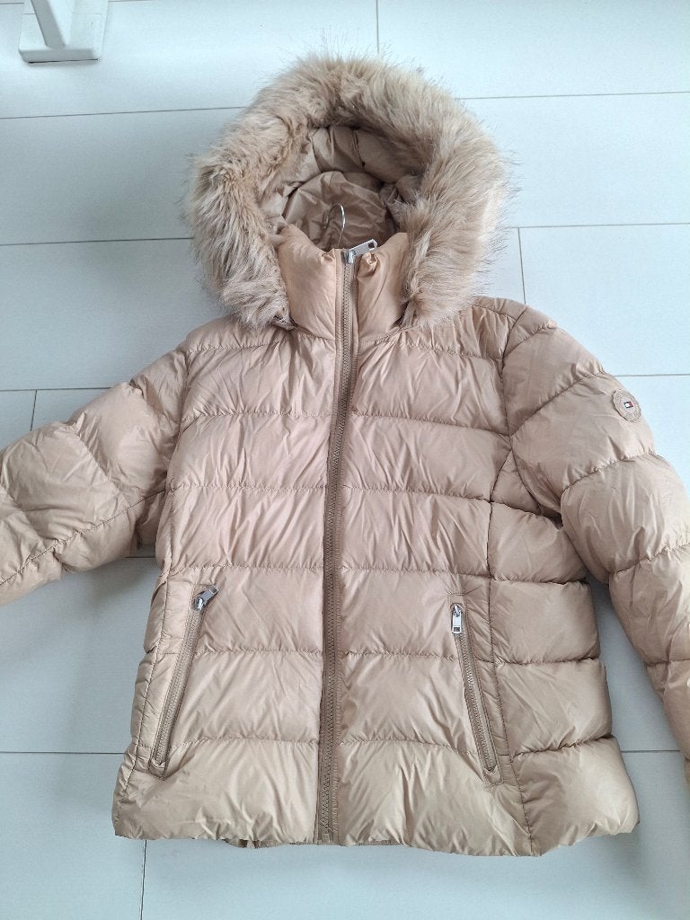 Tommy Hilfiger dames jas met afneembare bontkraag - Maat M, Maat 38/40 (M), Beige, Ophalen of Verzenden, Zo goed als nieuw