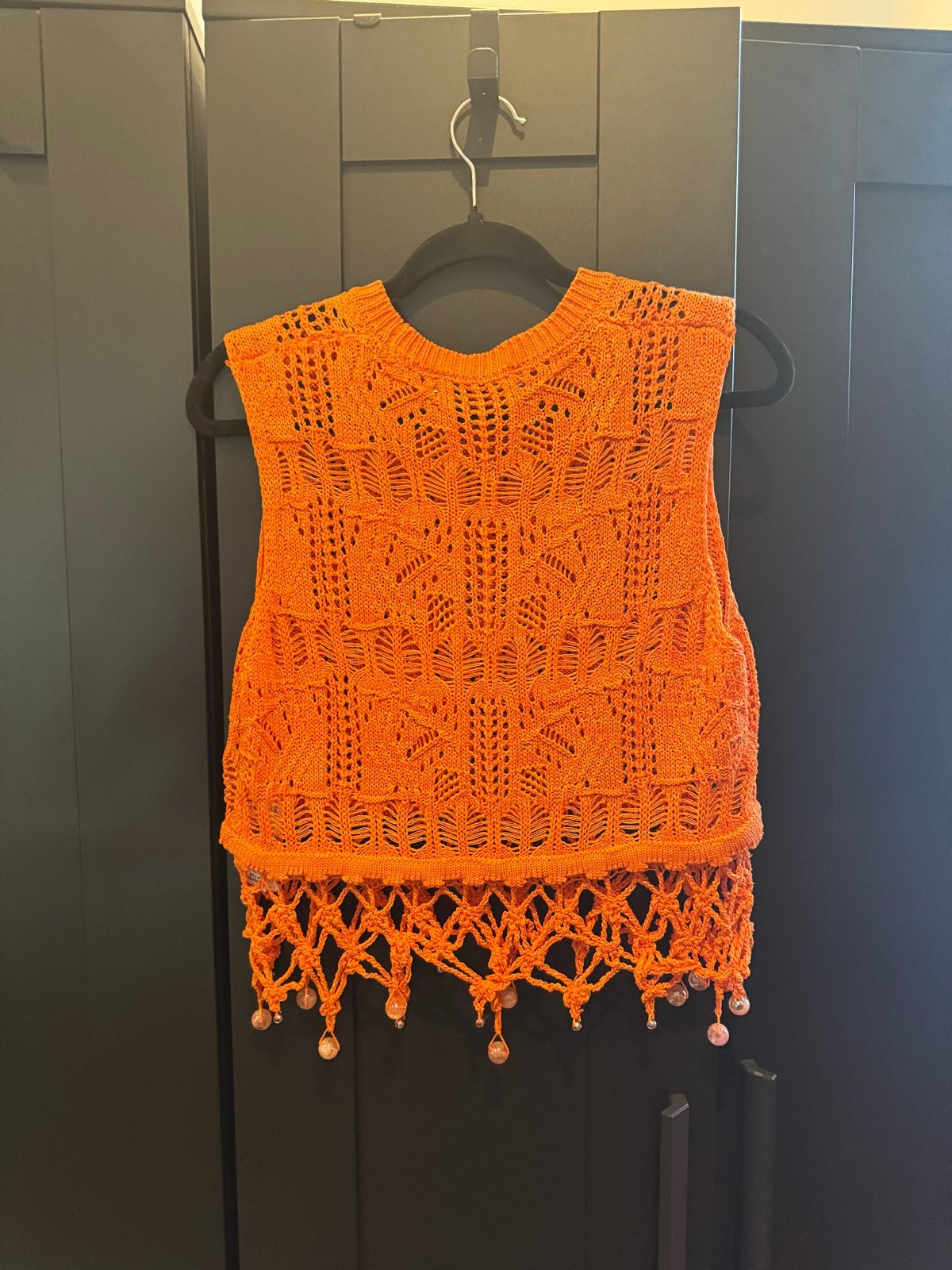 Zara Oranje Gehaakte Top met Kralen Maat L, Maat 42/44 (L), Oranje, Ophalen of Verzenden, Zo goed als nieuw