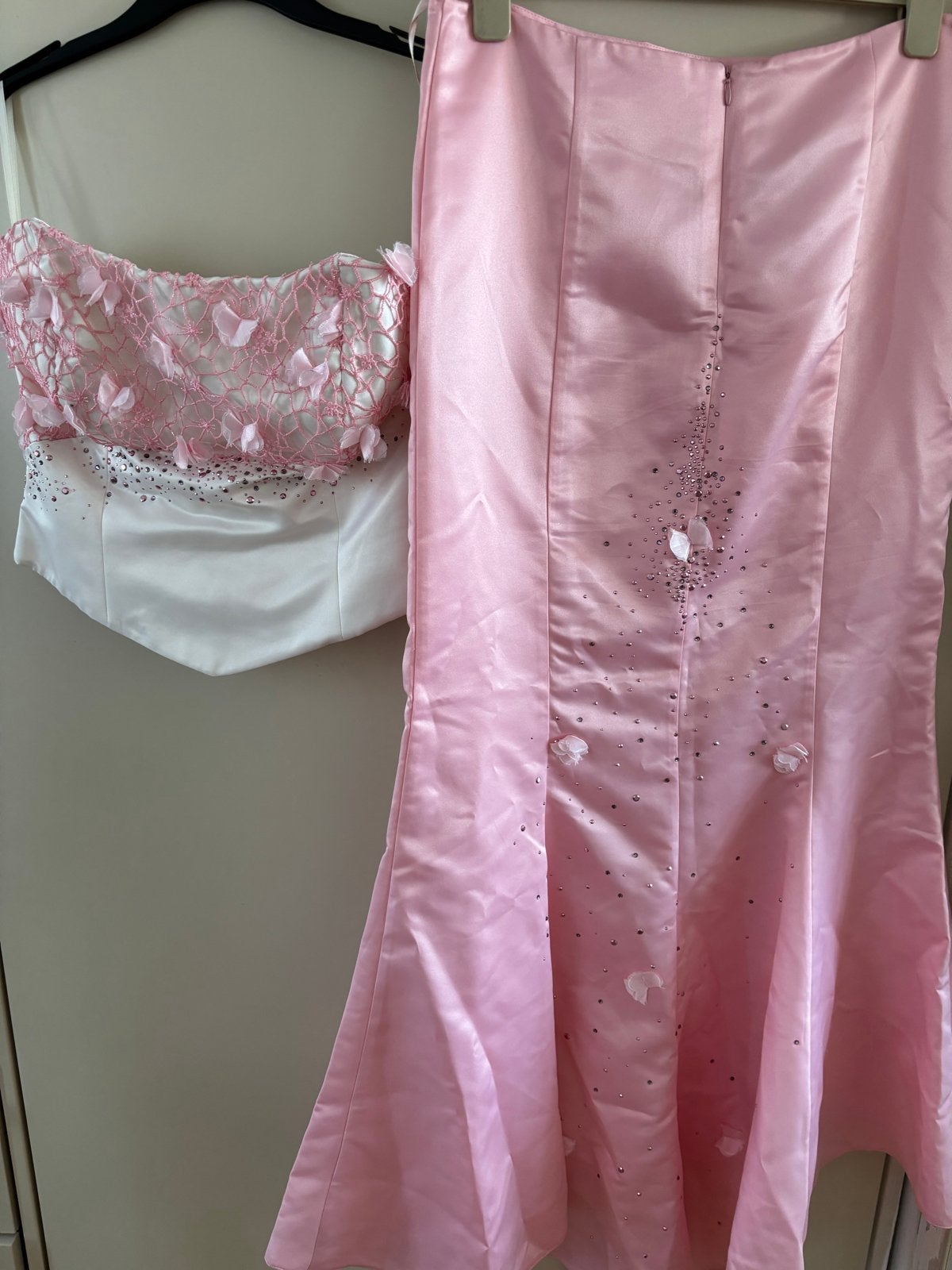 Roze tweedelige galajurk, Kleding | Dames, Galajurk, Maat 42/44 (L), Ophalen of Verzenden, Zo goed als nieuw