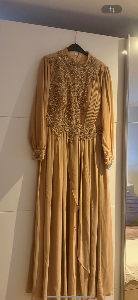 Elegante Crème Jurk/abiye Maat 46, Galajurk, Beige, Maat 46/48 (XL) of groter, Ophalen of Verzenden