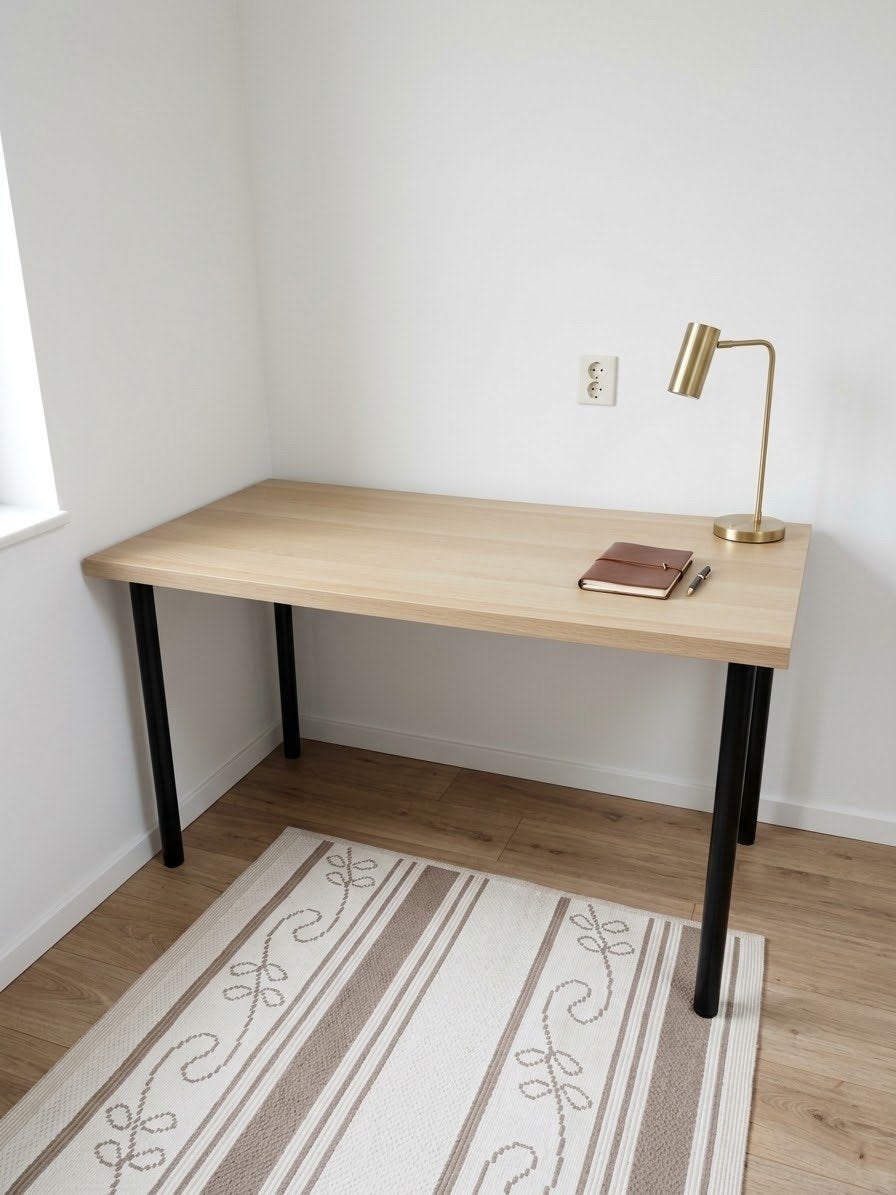 IKEA Bureau 120x60 met optionele zwarte stoel, Ophalen, Gebruikt, Hout, Bruin