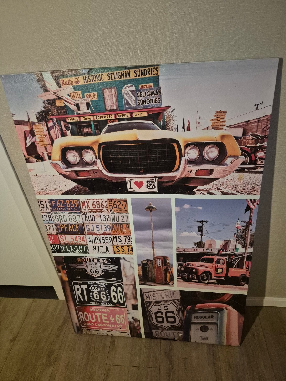 Route 66 Canvas Schilderij - Amerikaanse Nostalgie, Huis en Inrichting, Ophalen, Zo goed als nieuw, Schilderij, 75 – 100