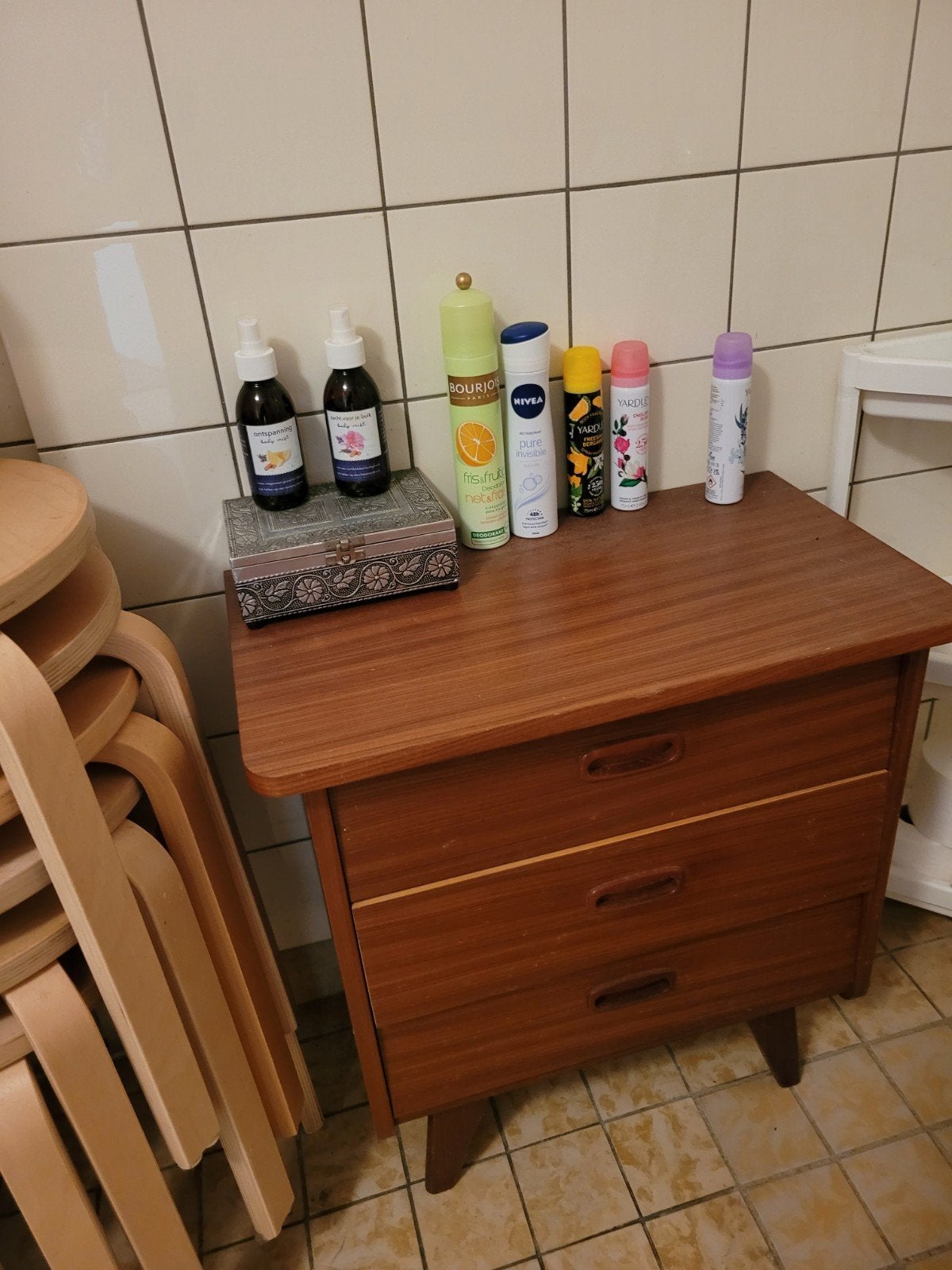 Vintage ladekastje met 3 lades - Teakhout, Ophalen, Gebruikt, Vintage, Mid-century modern, Teakhout
