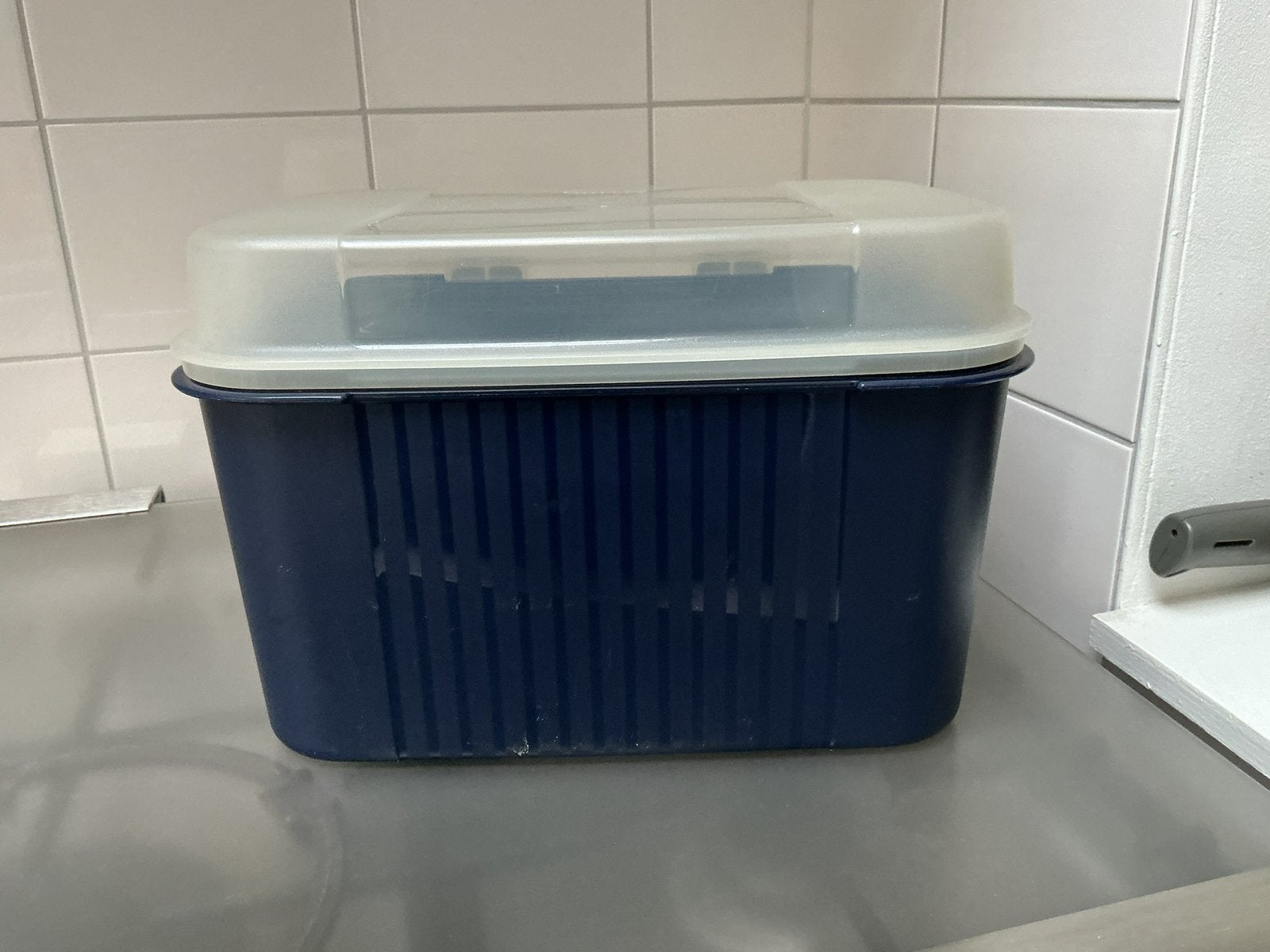 Tupperware, Huis en Inrichting, Keuken | Tupperware, Gebruikt, Bewaardoos, Blauw, Ophalen of Verzenden