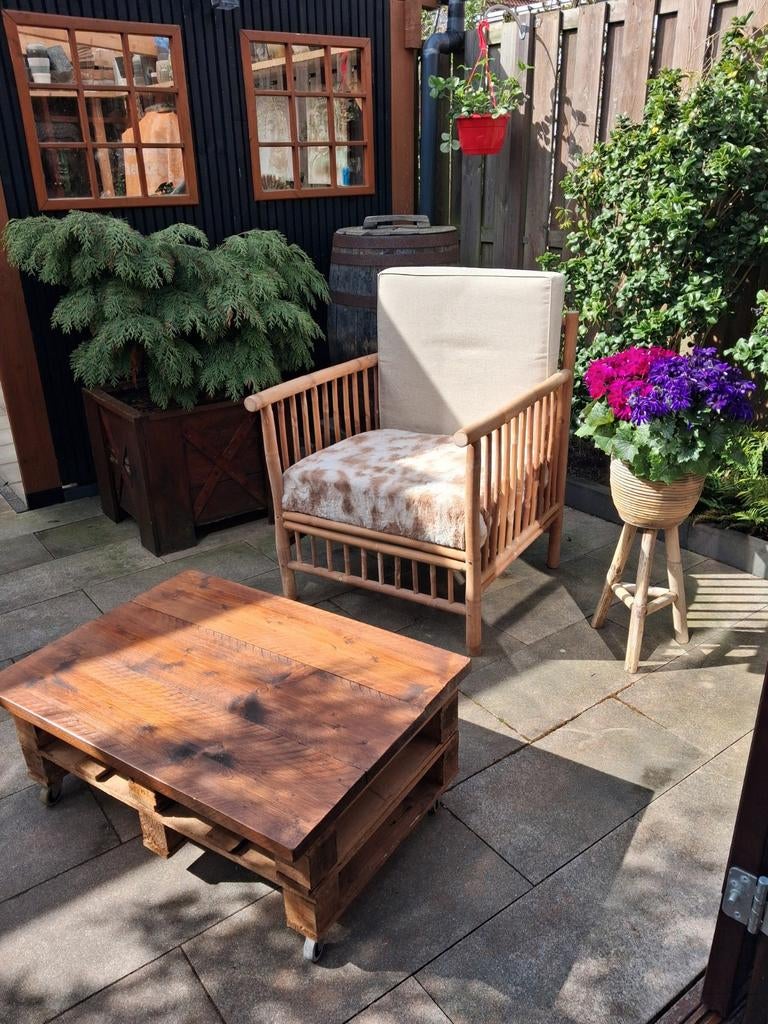 Tuin stoel bamboe & pallet tafel, Tuin en Terras, Ophalen, Overige materialen, Stoel